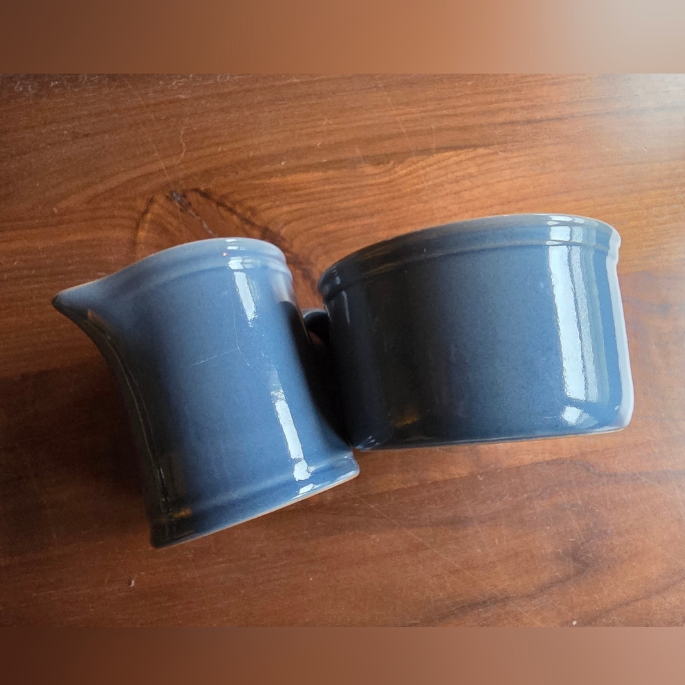 Vintage Nikko Japan Stone Ware Blue Sugar Creamer Set MCM No Lid Glazed